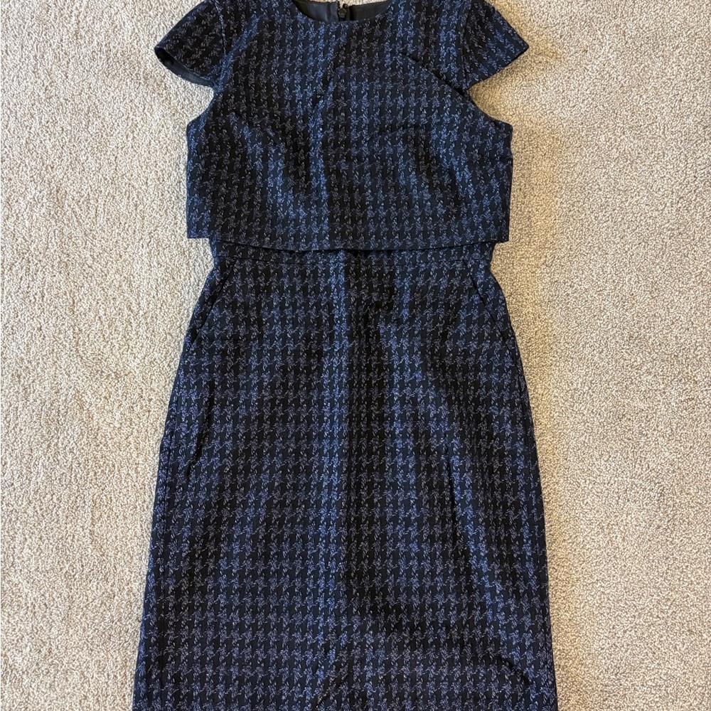 J. Crew Black and Blue Midi Dress
